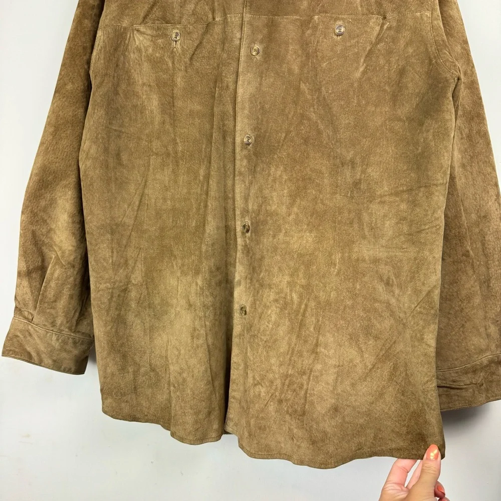 Mark Shale Mens Suede Leather Jacket Coat Sz Large Tan Button Down
